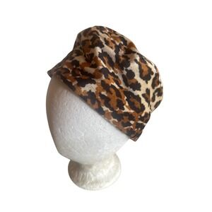 Leopard Print Velvet Hat With Black Lining & Red Stitching One size